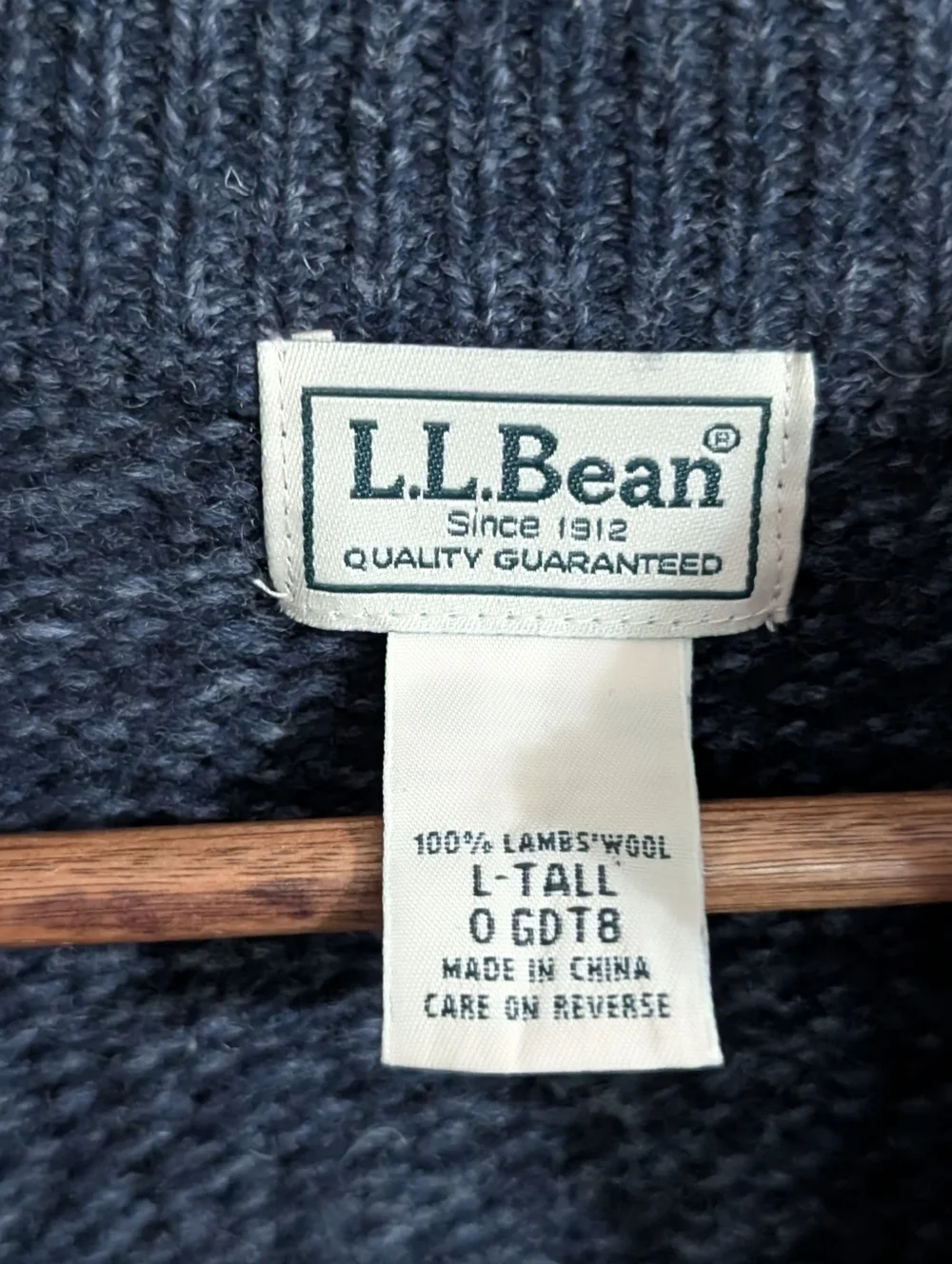 L.L. Bean Mens Sweater Blue Lambs Wool Full Zip Vintage Top Size Large Tall
